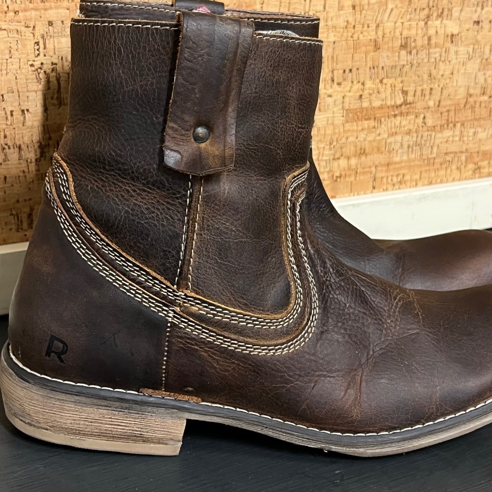 ROAN Bed Stu Men Leather Ankle Boots Dark Brown Zip Side Western Style‎ 10
